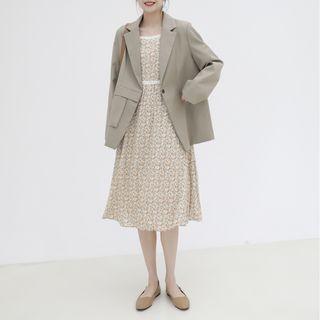 Square-neck Floral Lace A-line Dress As Shown In Figure - One Size