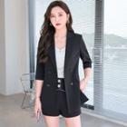 Elbow-sleeve Double-breasted Blazer / Rhinestone Shorts
