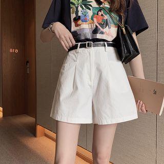 Plain High-waist A-line Wide-leg Shorts