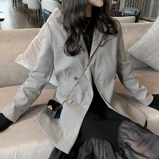 Houndstooth Double-breasted Blazer Houndstooth - Black & White - One Size
