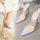 Studded Transparent Strap Stiletto Heel Slide Sandals