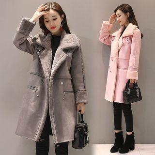 Fleece-lined Notched-lapel Buttoned Coat