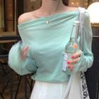 Off-shoulder Long-sleeve Top Green - One Size