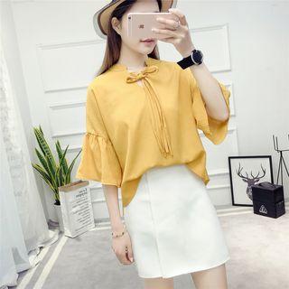 Plain Bow Accent 3/4 Sleeve Top