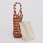 Wooden Bead Hand Bag & Pouch Beige - One Size