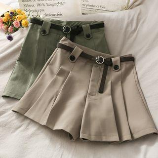 High-waist Pleated A-line Shorts With Belt