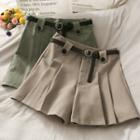 High-waist Pleated A-line Shorts With Belt