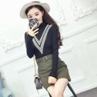 Set: Chevron Mock Neck Sweater + A-line Skirt