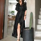 Flutter-sleeve Ruffle A-line Wrap Dress