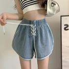 Elastic-waist Lace-up Denim Shorts