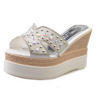 Rhinestone Wedged Slide Sandals