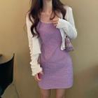 Spaghetti Strap Gingham Mini Sheath Dress / Cropped Cardigan