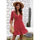 Heart Print Elbow-sleeve Mini A-line Dress