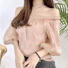 Off-shoulder 3/4-sleeve Bow-accent Blouse