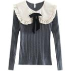 Peter Pan Collar Ribbed Knit Top
