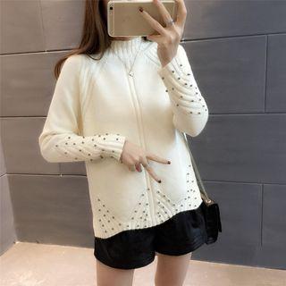 Mock Collar Beaded Sweater