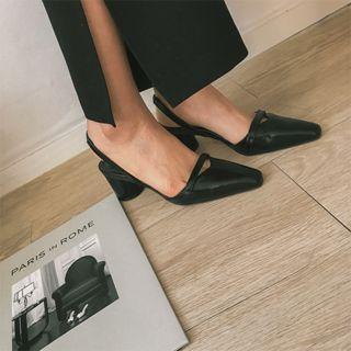 Cylinder-heel Thin-strap Sling-back Pumps