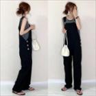 Button Accent Overall Pants Black - One Size