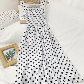 Ruched Dotted Sleeveless Midi Dress