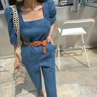Square-neck Denim Jumpsuit