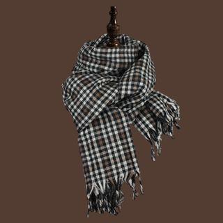 Plaid Fringed Shawl Plaid - Black & White & Brown - One Size