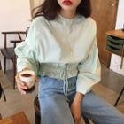Balloon-sleeve Drawstring-waist Blouse As Shown In Figure - One Size