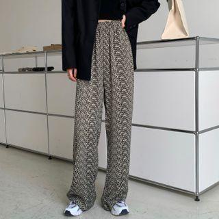 Zigzag Print Wide-leg Pants White & Black - One Size