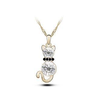 Cute Cat Pendant With White Austrian Element Crystal And Necklace