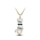 Cute Cat Pendant With White Austrian Element Crystal And Necklace