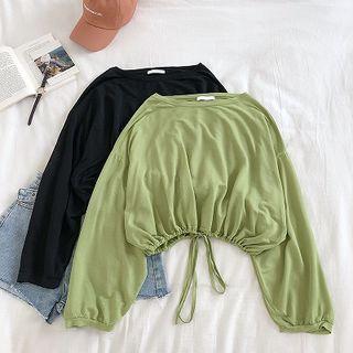 Plain Drawcord Lace-up Long-sleeve Top