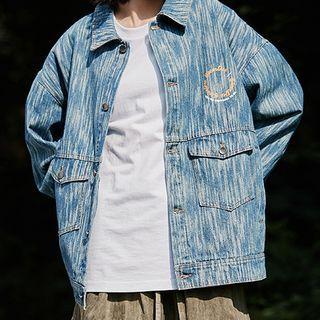 Tie-dyed Letter Embroidered Denim Jacket