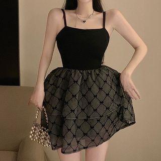Spaghetti Strap Bow Print Mini Corset Dress