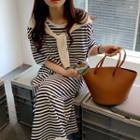 Short-sleeve Striped T-shirt Dress + Plain Cape