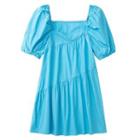 Short-sleeve Square-neck Smock Mini Dress