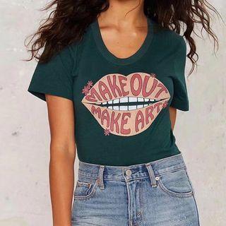Lips Print Lettering Short-sleeve T-shirt