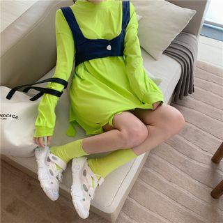 Set: Plain Long-sleeve Loose-fit T-shirt + Camisole Top