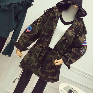 Hooded Camo Trench Jacket