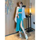 Slited Strappy Midi Dress / Light Shirt