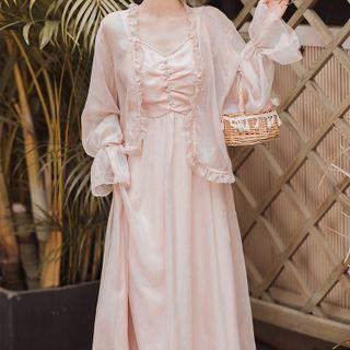 Set: Spaghetti Strap Midi A-line Dress + Jacket