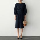 Puff-sleeve Tie-waist A-line Dress