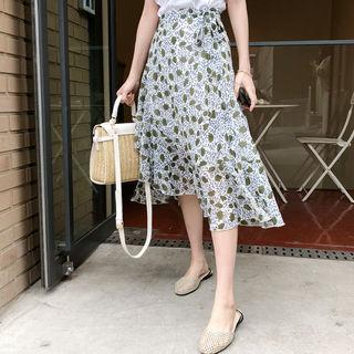 Floral Print Tie-waist Wrap Skirt Ivory - One Size