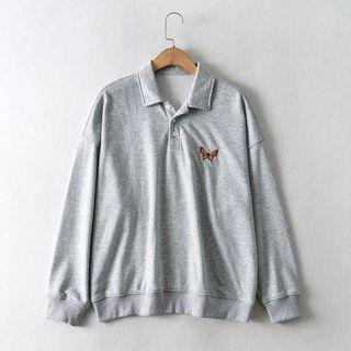 Butterfly Embroidered Polo Sweatshirt