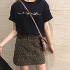 Set: Short-sleeve Lettering T-shirt + Mini Fitted Skirt