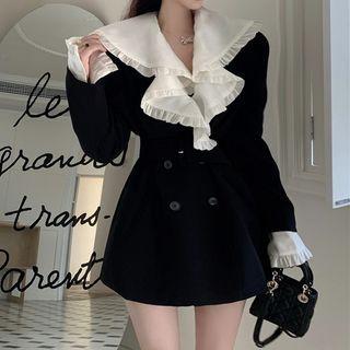 Double-breasted Frill Trim Collar Mini Blazer Dress