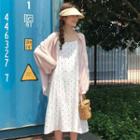 Dotted Midi Spaghetti Strap Dress / Plain Buttoned Jacket