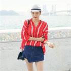 3/4-sleeve Loose-fit Striped Shirt