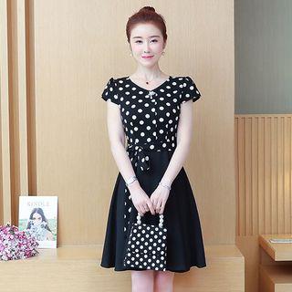 Cap Sleeve Dot Panel Chiffon A-line Dress