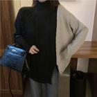 Two-tone Turtleneck Cable Knit Sweater As Shown In Figure - One Size