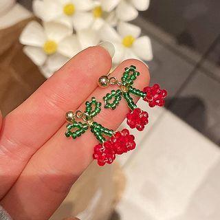 Cherry Drop Earring 1 Pair - Silver Stud - Red & Green - One Size