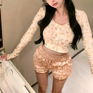 Long-sleeve Print Top / Shorts